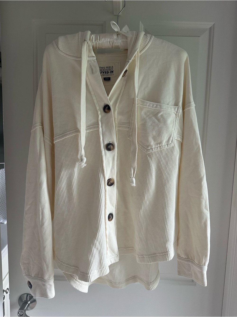 American Eagle Outfitters Cream Hooded Button-Front Jacket - Picture 1 of 5